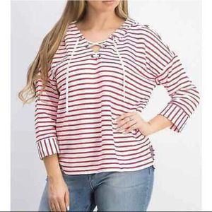 Style & Co. Women's Striped Lace Up Hoodie Red‎ Size XL NWT (P91)